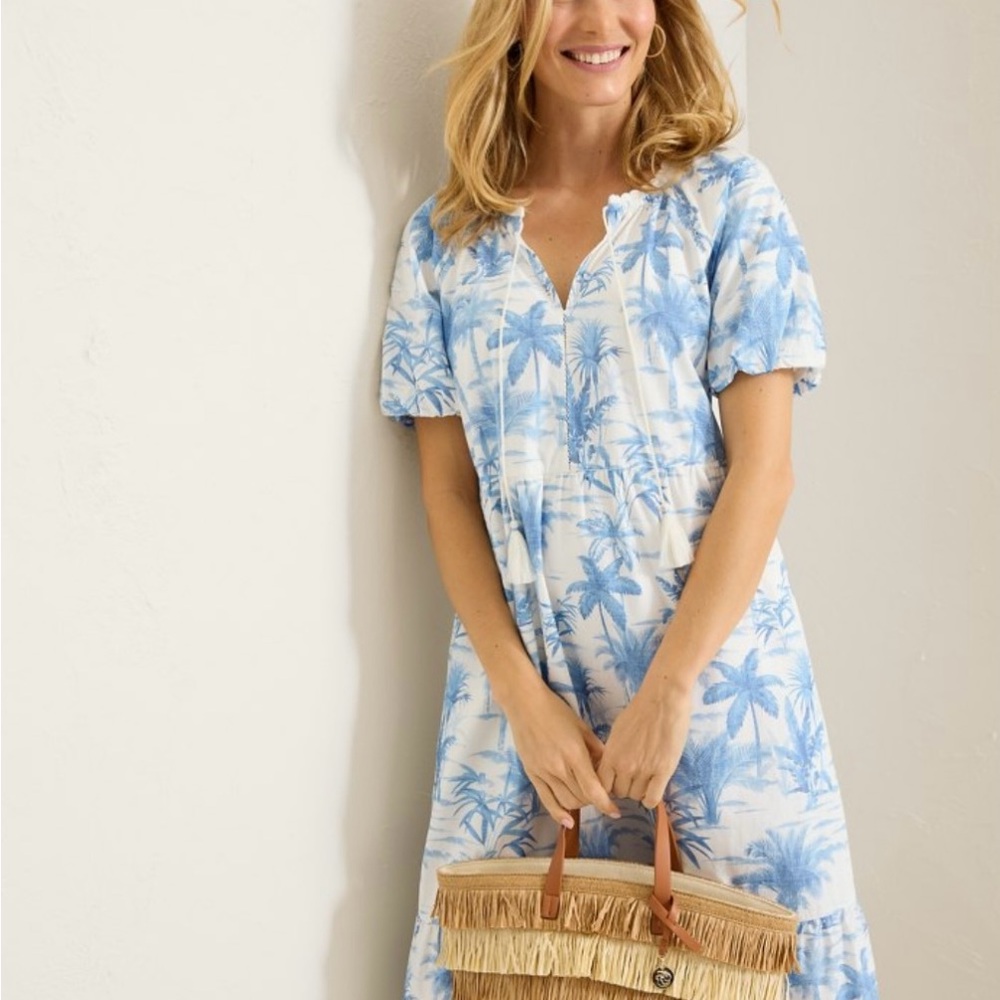 Tommy Bahama Oceana Isle Fortuna Fronds Midi Dress Size XS (Run Large)